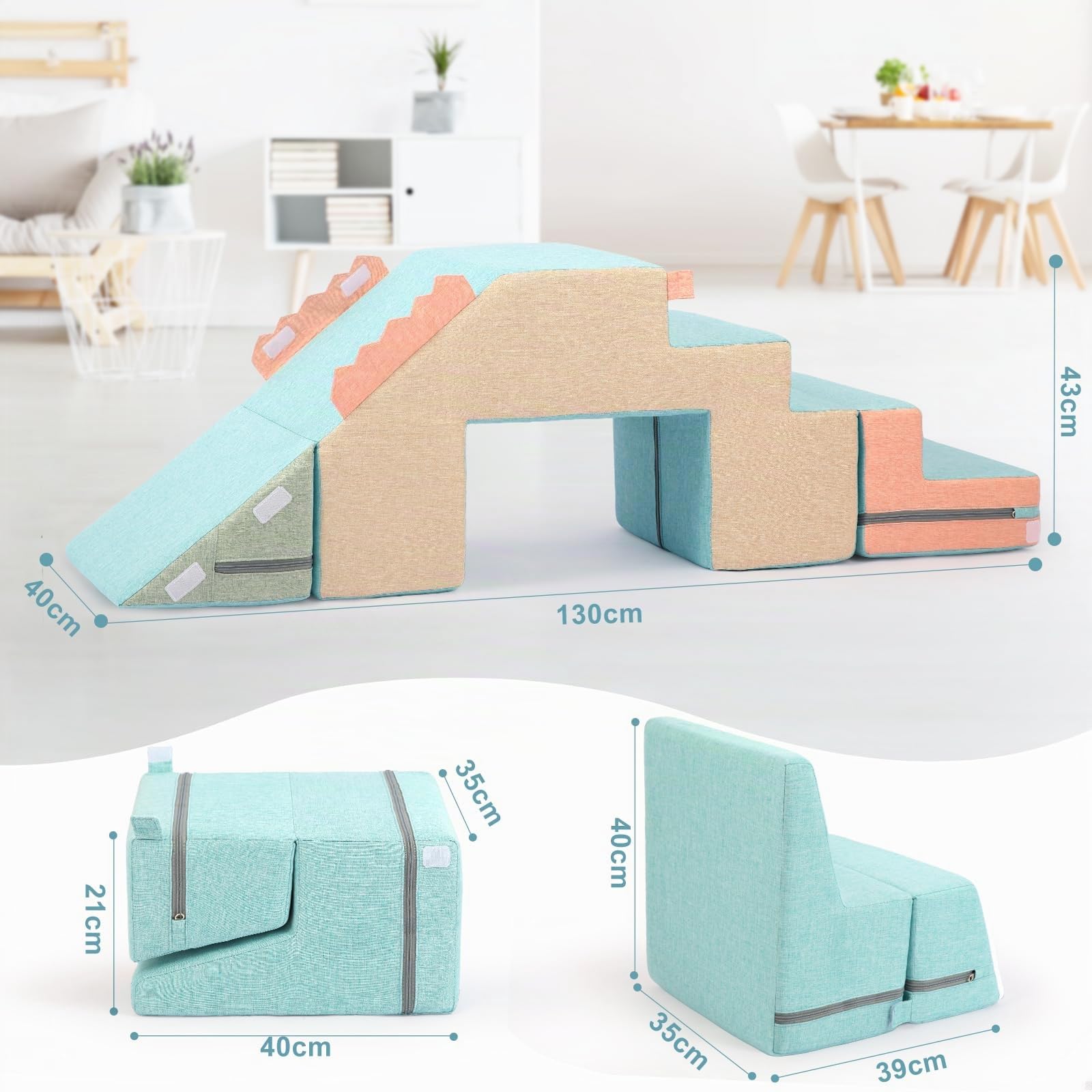 Asweets 4 in 1 Climbing Blocks Blocchi per Bambini in Schiuma Set, Blocchi in Schiuma per Arrampicarsi e Strisciare per Interni, Set da Gioco Morbido Montessori per Bambini