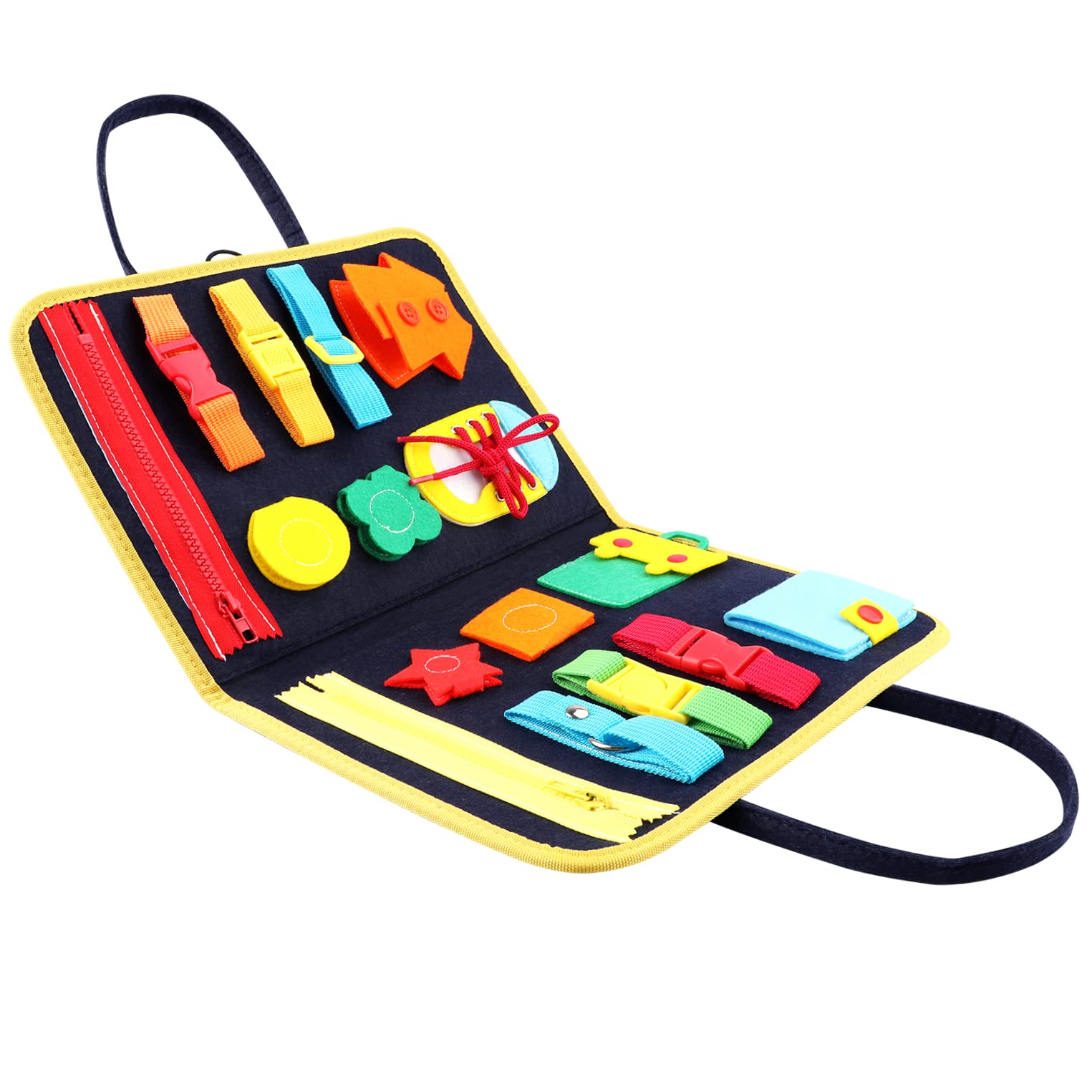 Hilai Toddlers Busy Board Sensory Toys For Toddlers Kids Learn to Dress DIY with Zip Buttons Buckles Tie