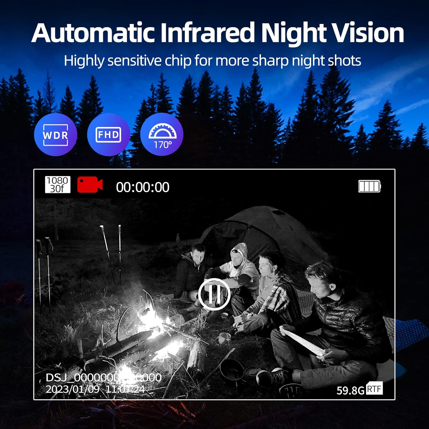 CAMMHD C8 Body Camera automatic infrared night vision in a dark environment