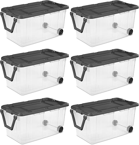 Sterilite Caja apilable de plástico de 160 cuartos de galón, contenedor de almacenamiento con tapa para organización del hogar y el garaje, zapatos,