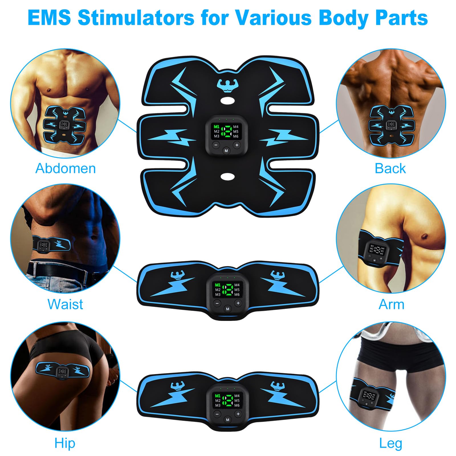 EMS Sprzęt do ćwiczeń mięśni brzucha Trainer, elektryczny elektrostymulator mięśni 6 tryby, 19 Intensity USB akumulator mięśni, trener brzucha Pełne ciało/ramię/Po Trainer
