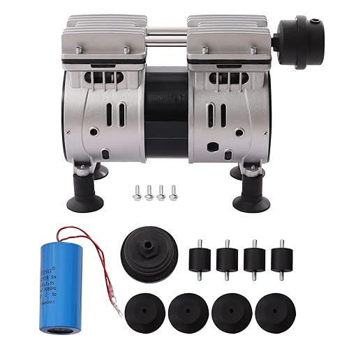 Bomba de vacío sin aceite de 110 V 550 W, bomba de vacío industrial con 2 cilindros y ventiladores de enfriamiento, mini bomba de silencio de