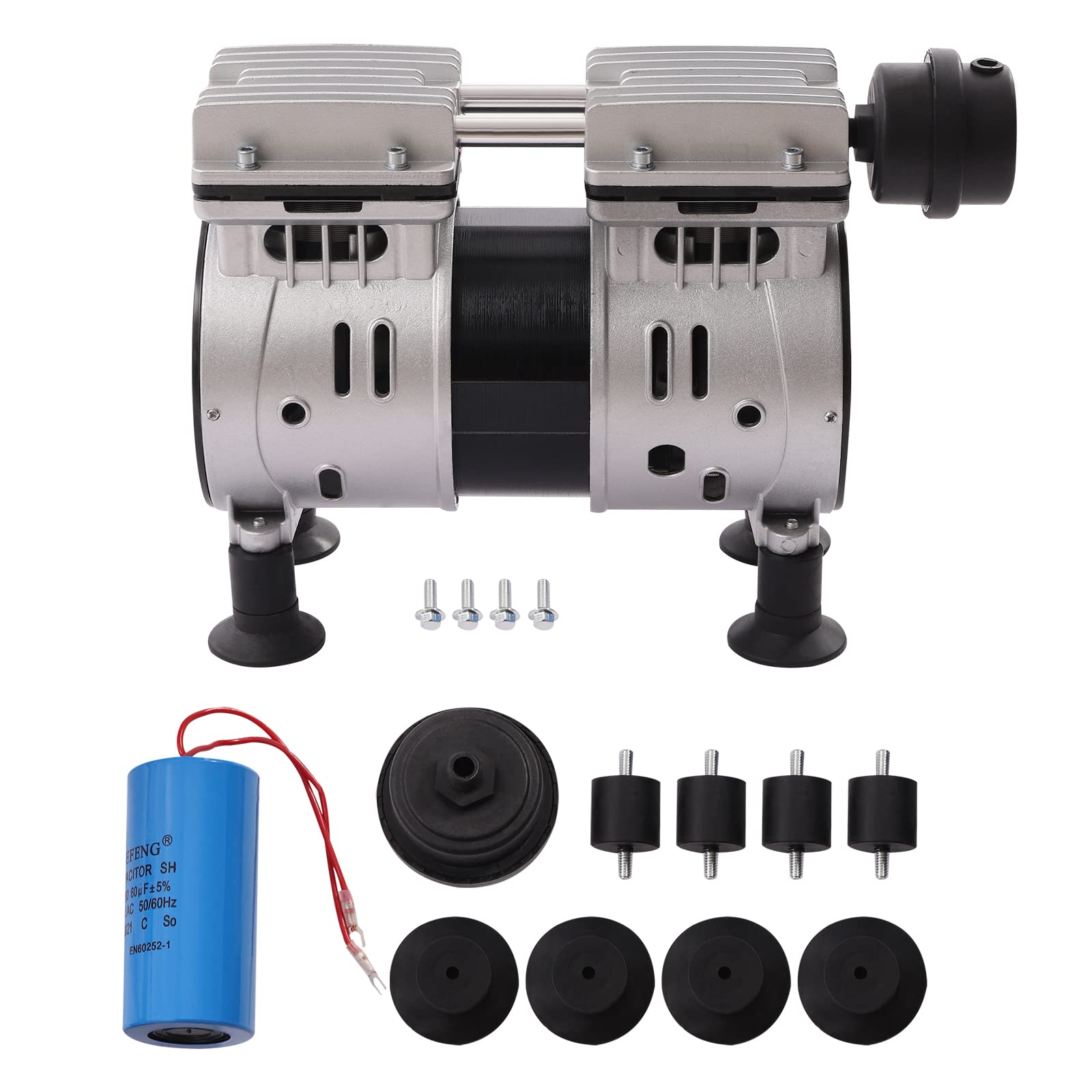 WUSILILU 110V 550W Oilless Vacuum Pump,Industrial Vacuum Pump w/2 Cylinders & Cooling Fans,Mini Diaphragm Dental Medical Lab Mute Pump