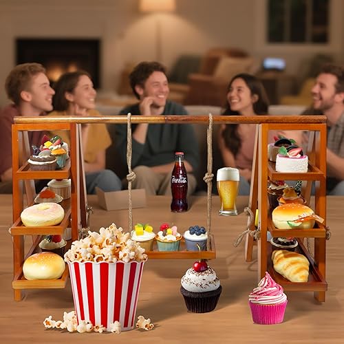 Miniatura 6 de Tnstbiee Soporte para cupcakes de 3 niveles, soporte de exhibición de madera para postres, frutas, frutos secos, queso, bandejas extraíbles y