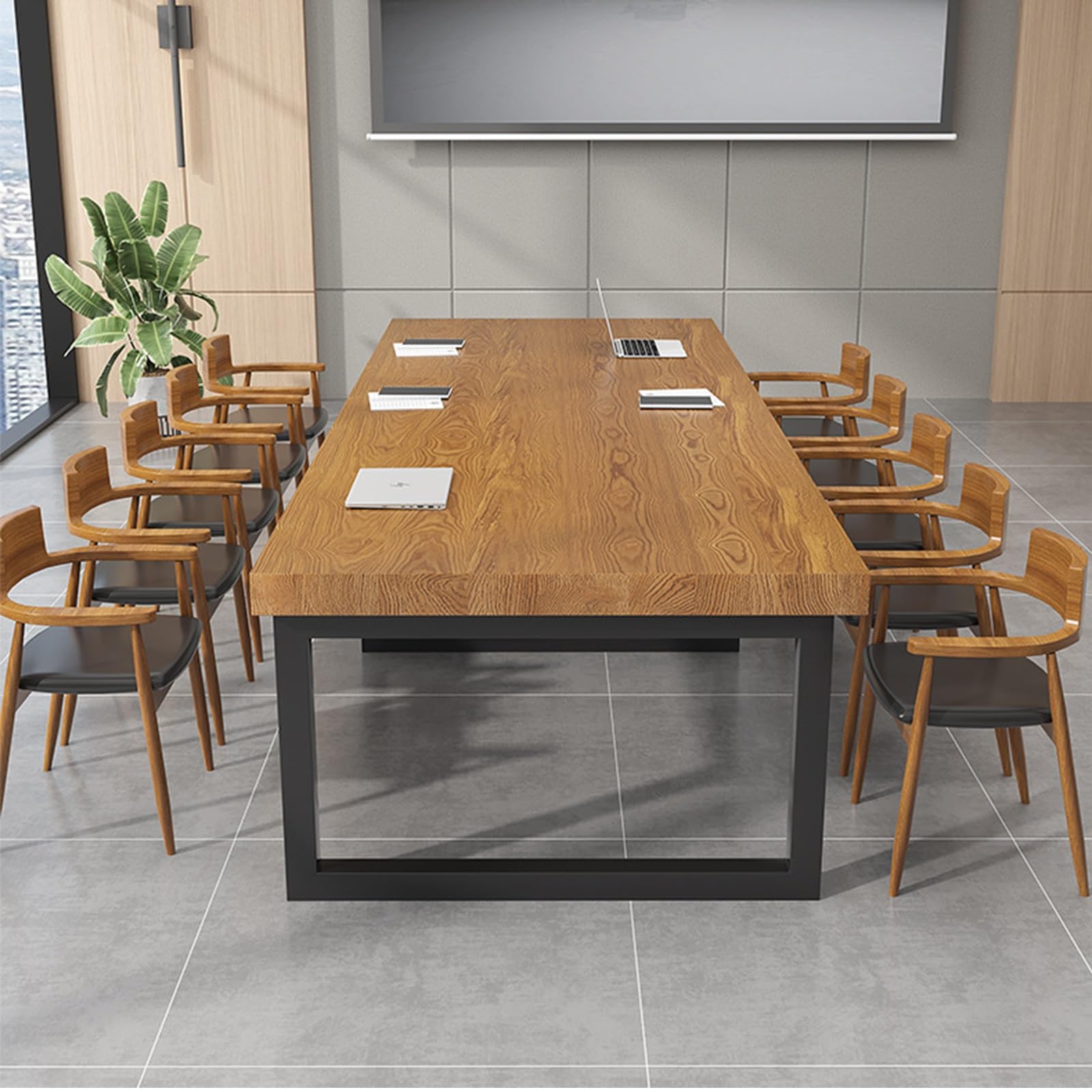 Tavolo da Conferenza in Legno, Tavolo Ufficio in Stile Industriale, Scrivania Lunga, Gambe in Metallo Nero, Adatto per Ristoranti, Cucine e Uffici, può Ospitare da 5 a 10 Persone(Brown,160x80x75cm/63x