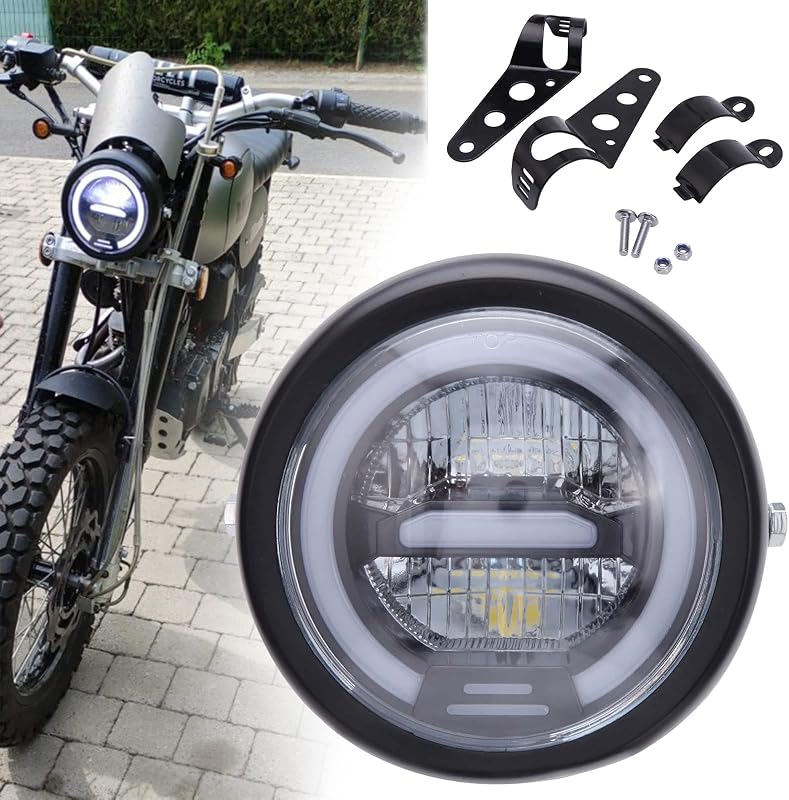 JMTBNO 6.5" LED Motorkerékpár Fényszóró 12V Univerzális Fehér Halo Fénnyel - White