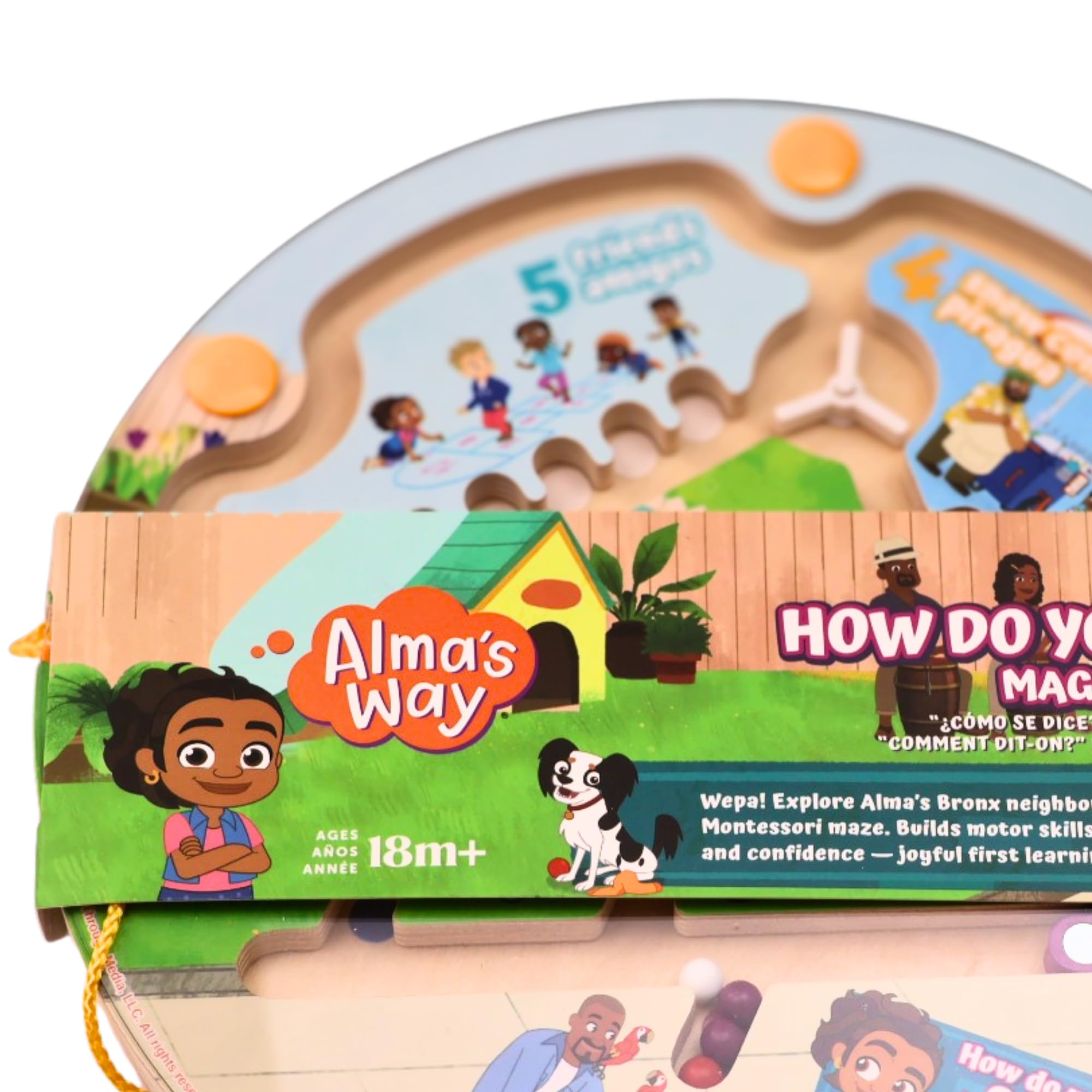 Upbounders Alma's Way "How Do You Say?" Zweisprachiges Montessori-Magnetlabyrinth - Spanisch & Englisch Lernspielzeug für Kleinkinder ab 18 Monaten - Feinmotorik & Erste Wörter spielen