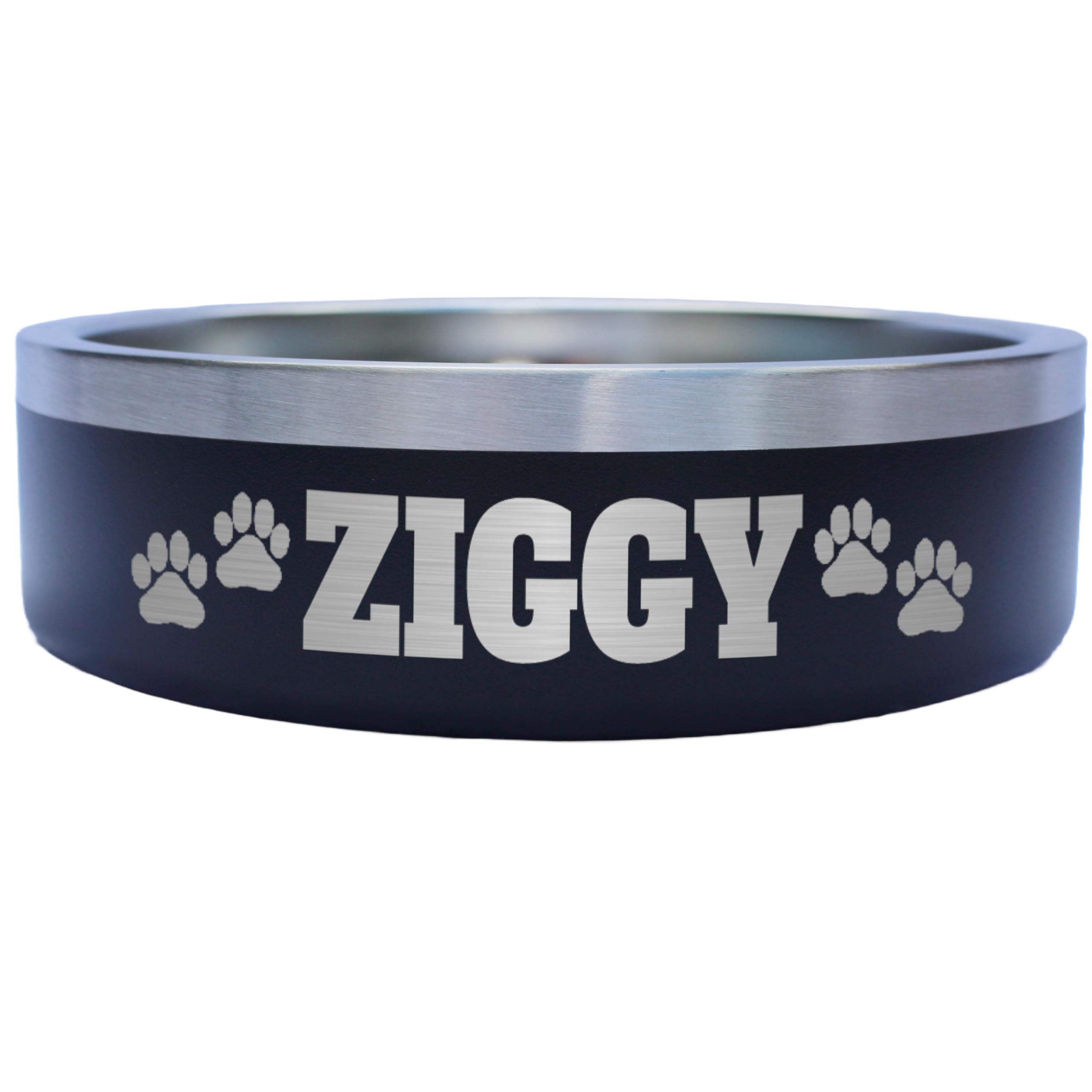 Custom Dog Bowl with Paws and Name - Engraved, Nonslip, Personalized, Custom Cat Bowl, 304 Stainless Steel, Feeding, Pet Supplies (Black, Small -18oz)