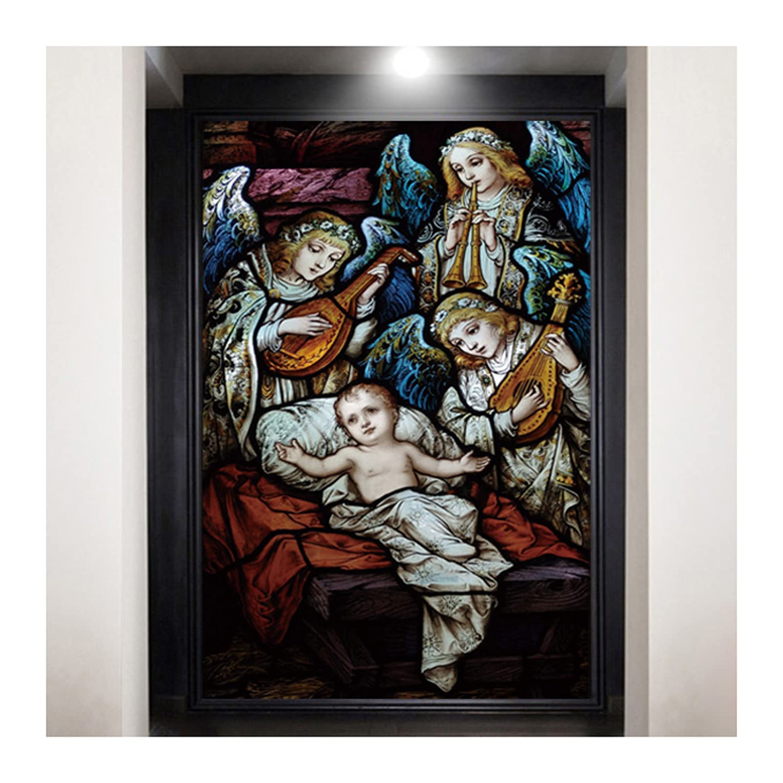 Window Film, Church Stained Glass Decorative Film Anti-UV Anti-UV Static Privacy Clings Film Jesus Religious Figures Decor,3,50x120cm