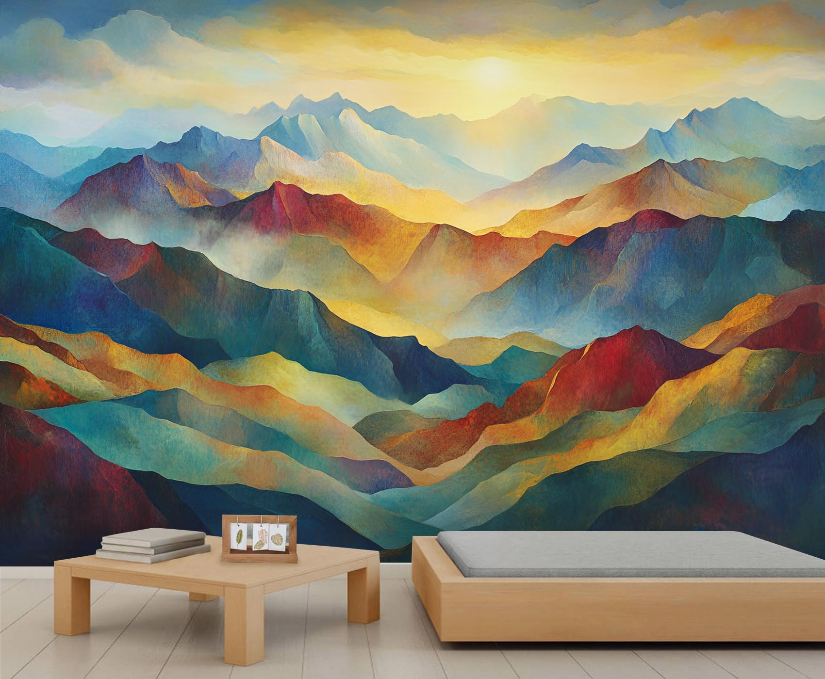 YXQAIED Mountain Mural Wallpaper Landscape Wallpaper Mural Rainbow Sunset Wall Murals, Printed Wall Covering of Home Office Decoration 150x105 cm