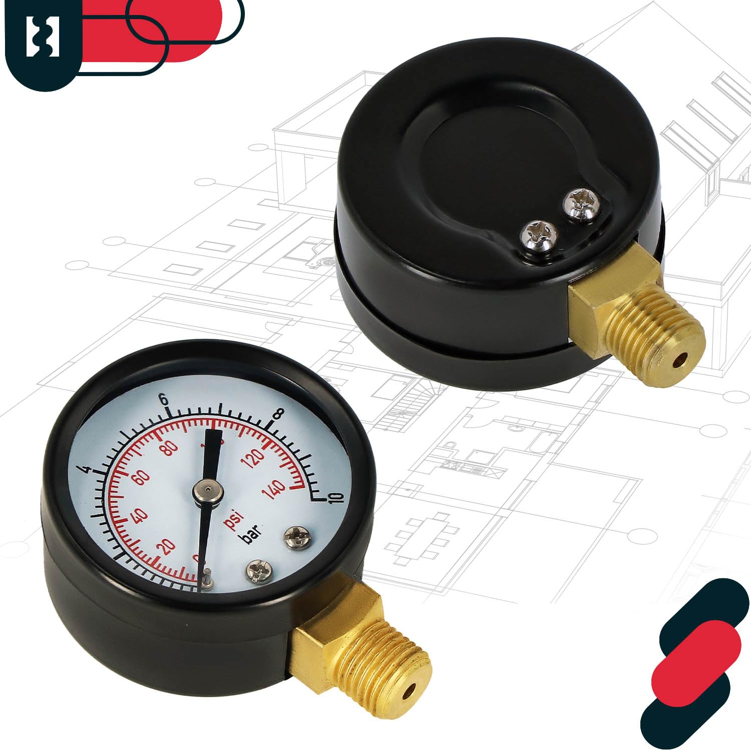 Produktbild von Manometer 0-10 Bar – 50 Mm Durchmesser, 1/4 BSP Anschluss, Edelstahl, Für Wasser & Druckluft