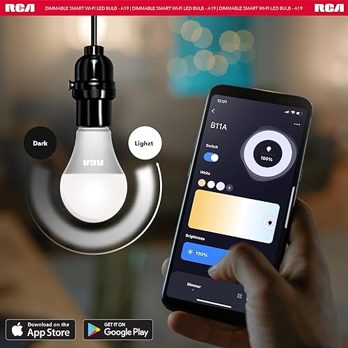 Miniatura 9 de RCA Bombillas inteligentes, bombilla LED WiFi, luces LED regulables, 800 lúmenes 10 W (60 W EQ A19), compatible con Alexa y Google, control desde