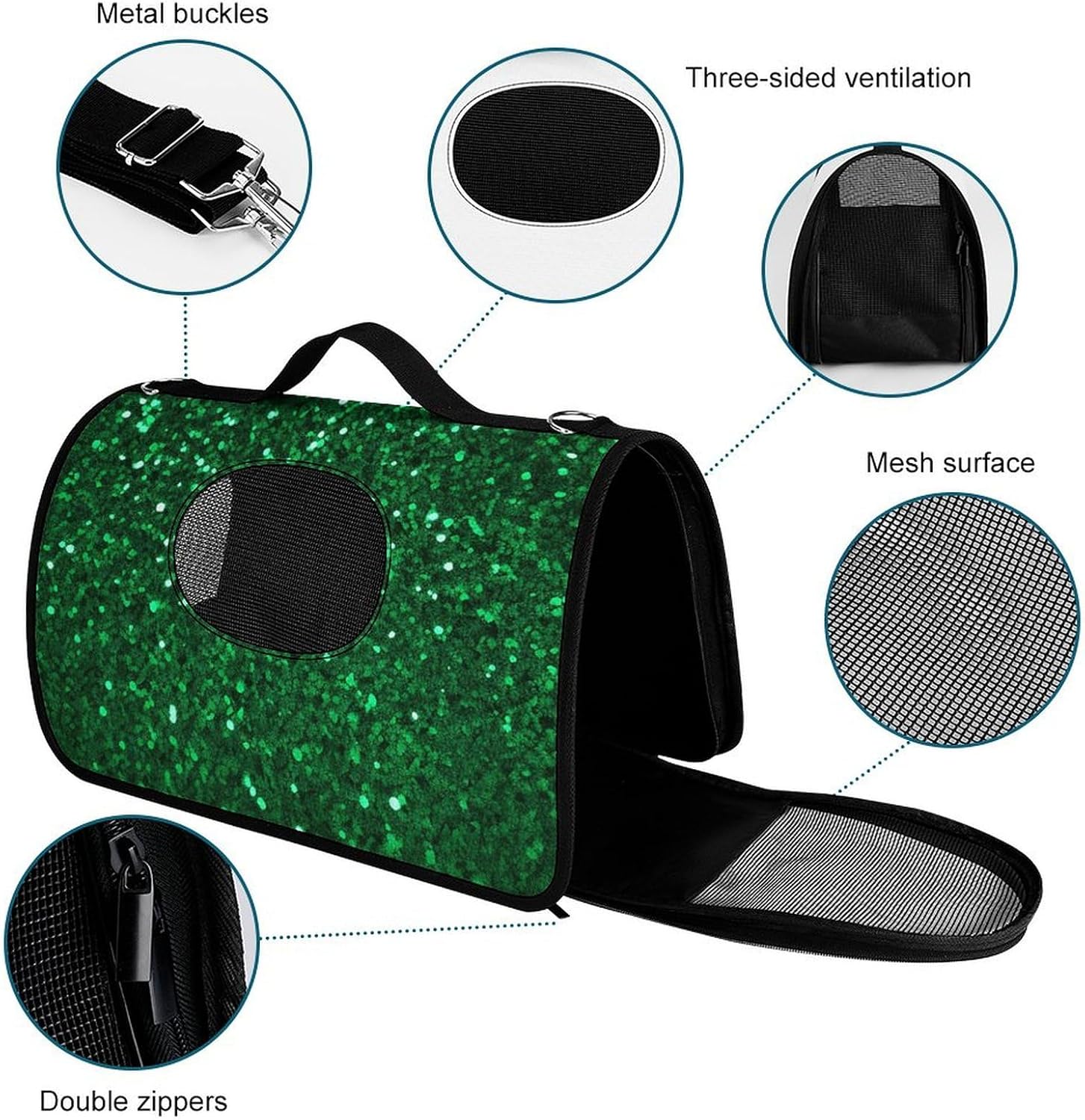 Pet Handbags, Green Sequin Sparkle Printed Pet Handbags,folding Pet Bags,new Pet Handbags,universal Pet Handbags, 45X26X23.5cm