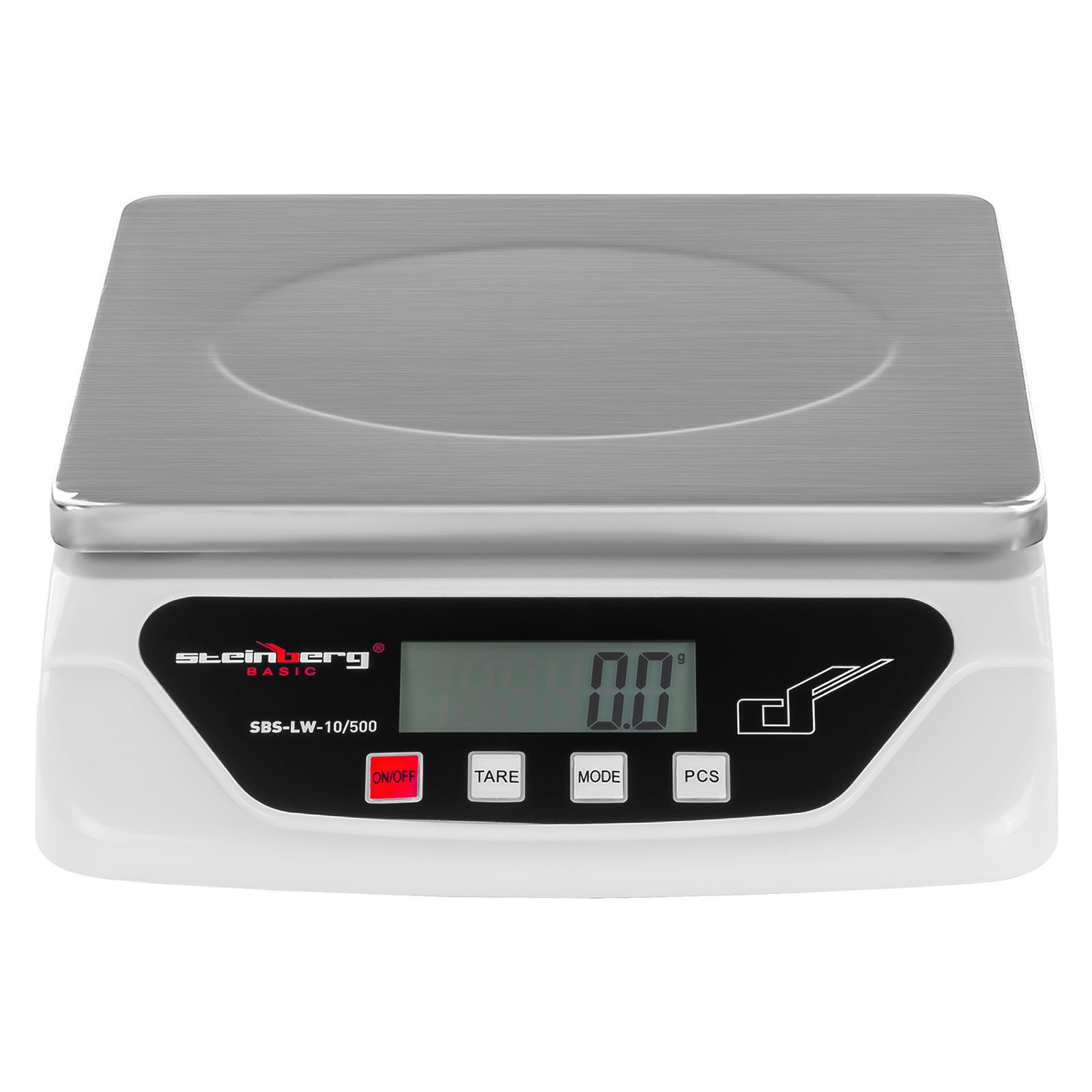 Steinberg BASIC SBS-LW-10/500 Bilancia Elettronica Bilancia Digitale Pesalettere (10 kg / 0,5 g, Schermo LCD Retroilluminazione, Alimentazione 2 Batterie AA o Adattatore AC/DC ADAPTER 6V) Argento