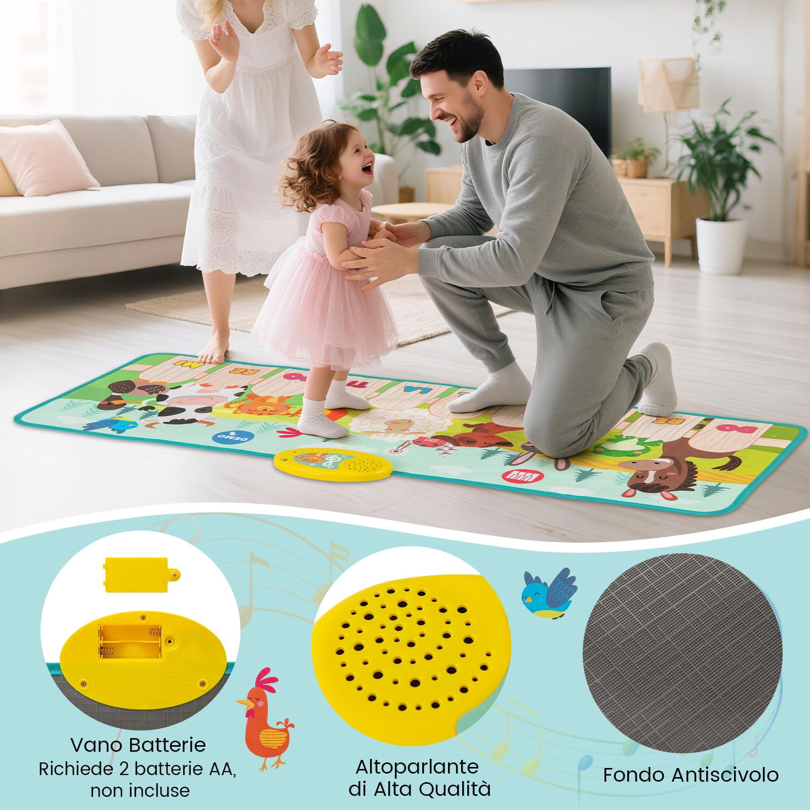 COSTWAY Tappeto Musicale, Tappetino per Pianoforte con 10 Animali, 10 Tasti e 10 Canzoni, Giochi Bambini 1 Anno, Regalo per Ragazzi