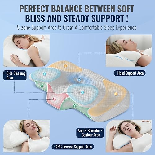 Miniatura 2 de H&D - Almohada cervical cervical para aliviar el dolor de cuello, almohada ortopédica de contorno para comodidad de apoyo del cuello, almohada