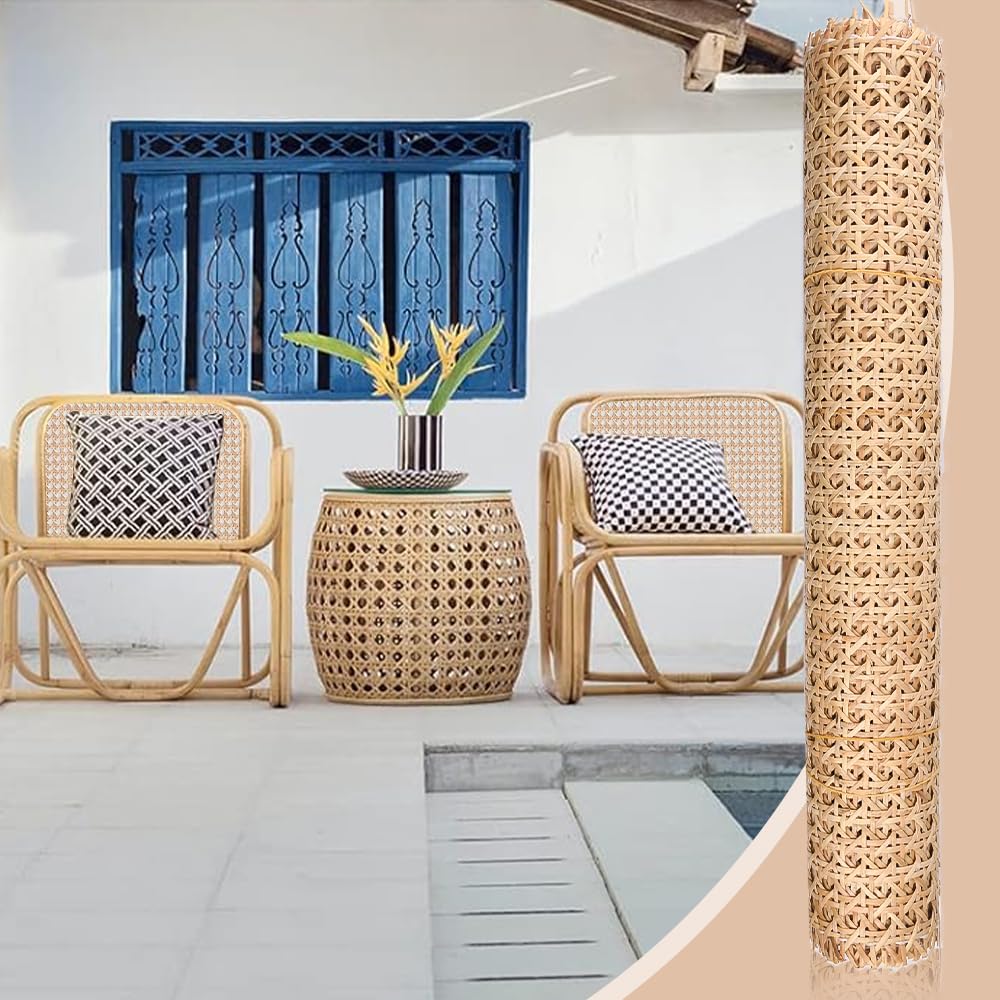 Kleemeiero Rattan Gurtband, 35 x 150cm Rattan Geflecht Natürliches Rattan-Gurt Cane Webbing Rattan Roll Rattan Geweberolle Gewebtes Offenes Rattan Wabengeflecht für DIY-Projekte Möbeldekoration