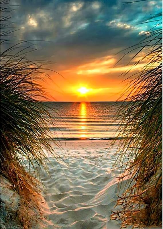 MXJSUA 5D Diamond Beach Art Painting Kits for Adults, Beach Diamond Art Kits Sunset Diamond Art Painting Sea Kit for Adults Full Drill, DIY Crystal Picture Art for Home Wall Decor 12x16 inch