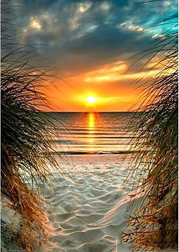 MXJSUA 5D Diamond Beach Art Painting Kits for Adults, Beach Diamond Art Kits Sunset Diamond Art Painting Sea Kit for Adults Full Drill, DIY Crystal Picture Art for Home Wall Decor 12x16 inch