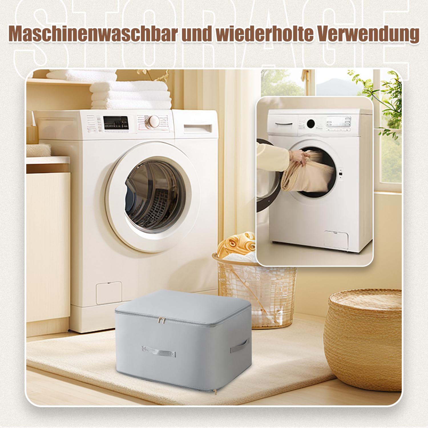 GMTEO Selbstkomprimierender Organizer, 2026 Neu Aufbewahrungstasche für Bettdecken, 16.5 x 20.4 x 11.8 Zoll Kleiderboxen Aufbewahrungsbox für Bettdecken Kleidung Decke (Weiß, 16.5 x 20.4 x 23.6 Zoll)