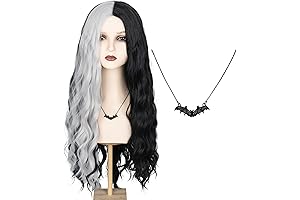 Long Wavy Lily Munster Costume Wig with Silver Streaks