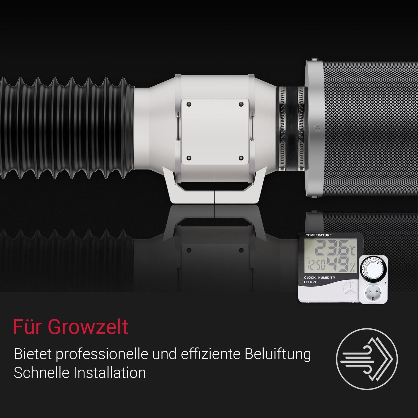Standard Growzelt Komplettset mit Growzelt 60x60x180 cm und Regelbar Rohrventilator 100mm Set Belüftungssystem Transparente Schicht Indoor Grow Zelt Komplett Set für Hydrokulturen