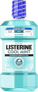 Listerine Cool Mint Alcohol-Free Mild Mouthwash, Oral Rinse Kills 99.9% of Germs That Cause