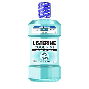 Listerine Cool Mint Alcohol-Free Mild Mouthwash, Oral Rinse Kills 99.9% of Germs That Cause Bad Breath, Less Intense Taste, Mild Mint Flavor, 1 L