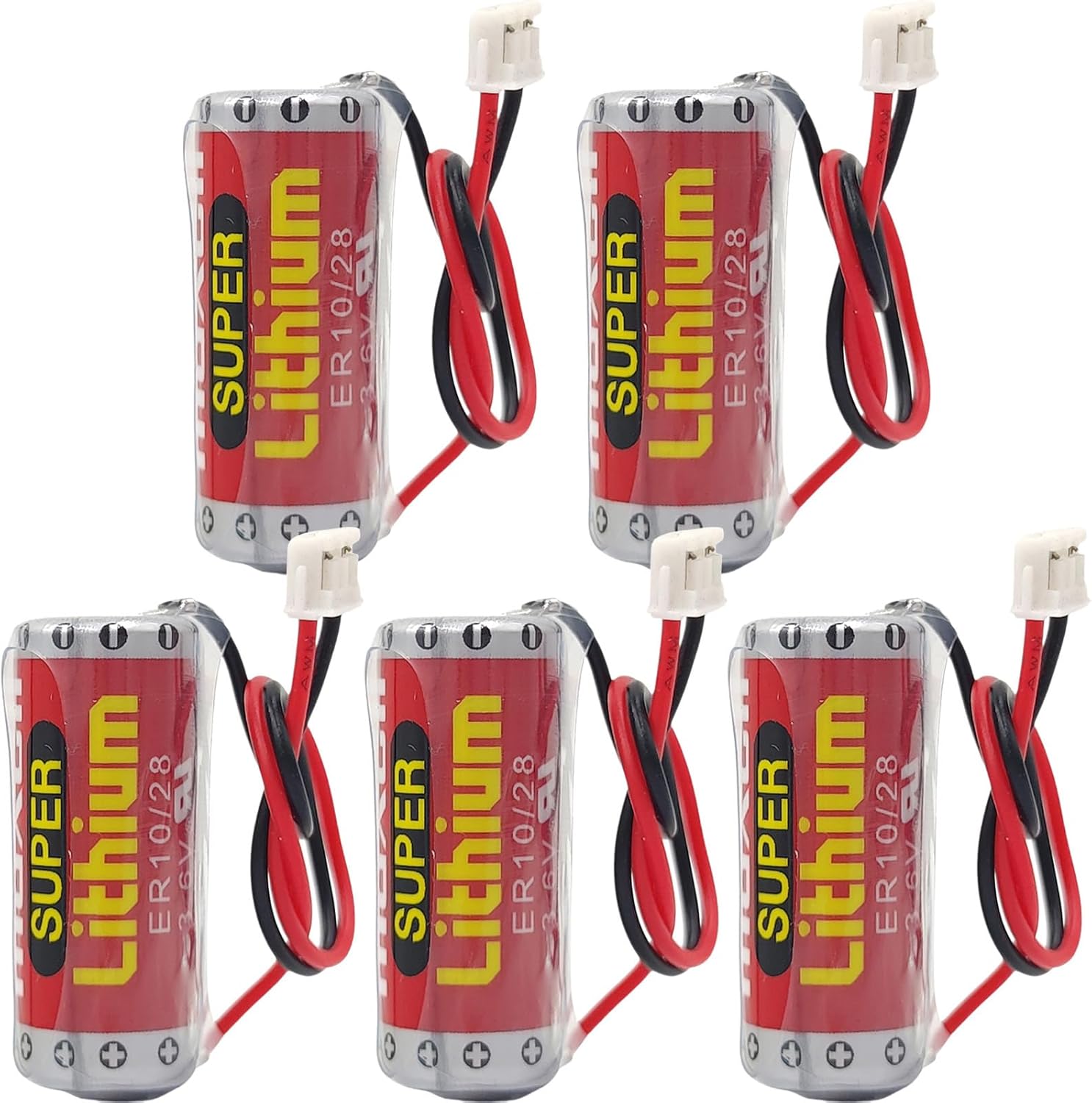 (5PCS/Set) 3.6V ER10/28 ER10280 Lithium Replacement Battery with Plug for FX2NC-32BL ER10/28 Battery, Non-Rechargeable