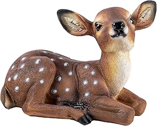 Outdoor Garden Deer Statue, Decorative Sculpture Brown Resin Fawn Sculpture, 9.45 x 6.3 x