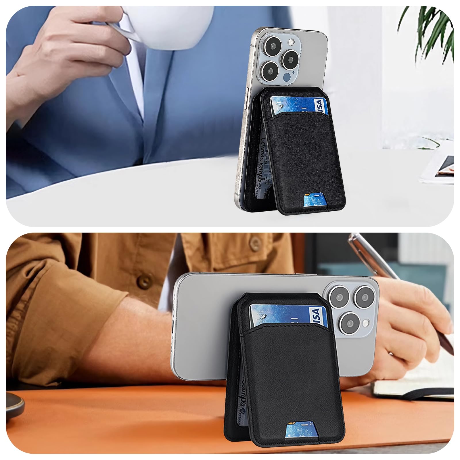 Porte-cartes Magnétique MagSafe Pour IPhone 16/15/14/13/12 - 3 Emplacements, Cuir Végan, Aimants Forts N52