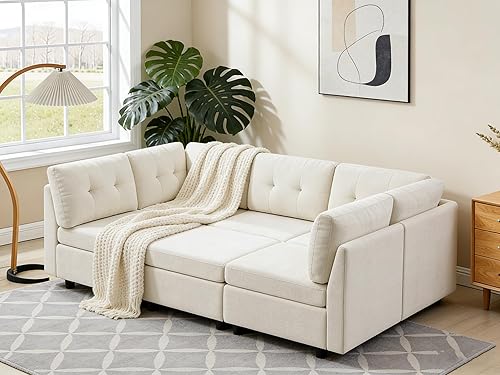 VANOMi Sofá modular seccional, sofás seccionales para sala de estar, sofá modular de nube de 5 asientos con 1 otomana, 91 pulgadas de ancho