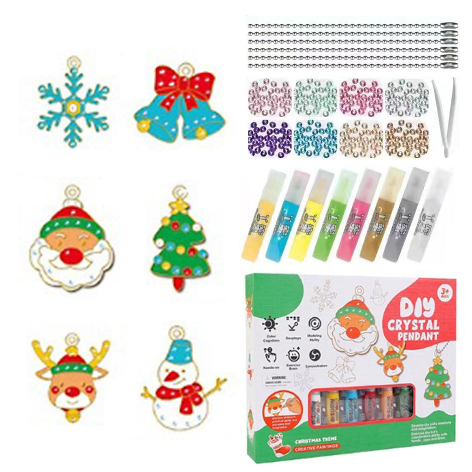 Vordpe 6 piezas DIY de colores de cristal para manualidades, juego de manualidades de Navidad para niños, arte de ventana de Navidad, sin hornear, colgante de pegamento