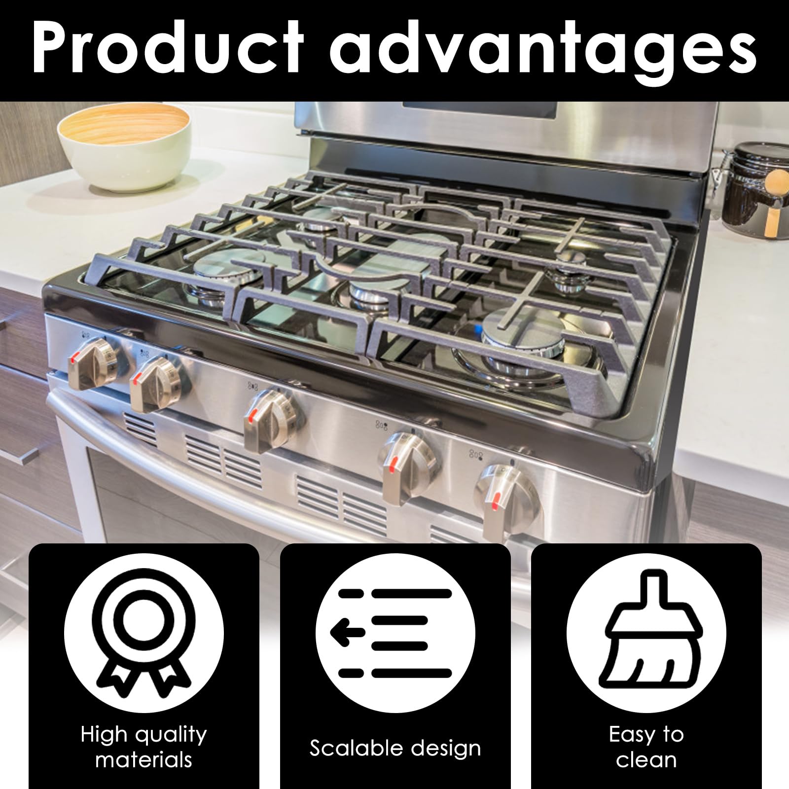 Lot de 2 couvre-joints rétractables en acier inoxydable pour cuisinière - Résistants à la chaleur - Réutilisables - Longueur 35 à 70 cm
