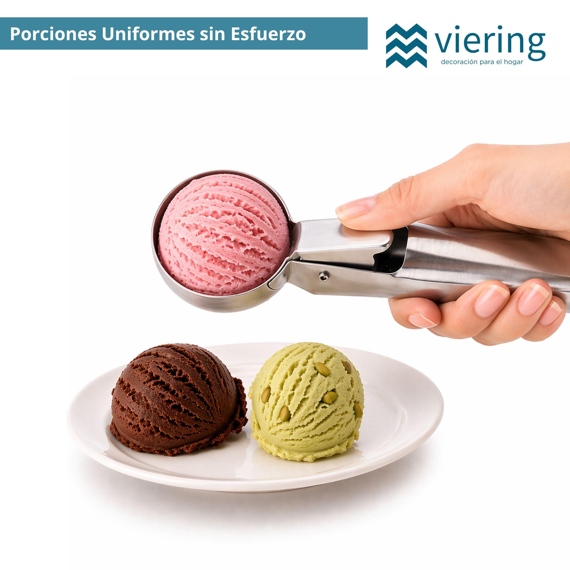 Cuchara de Helado con Gatillo – Acero Inoxidable 18/10, 18 cm, Bola 4,9 cm – Sacabolas para Helado, Melón, Albóndigas y Masa – Mango Ergonómico, Antiadherente y Apta Lavavajillas