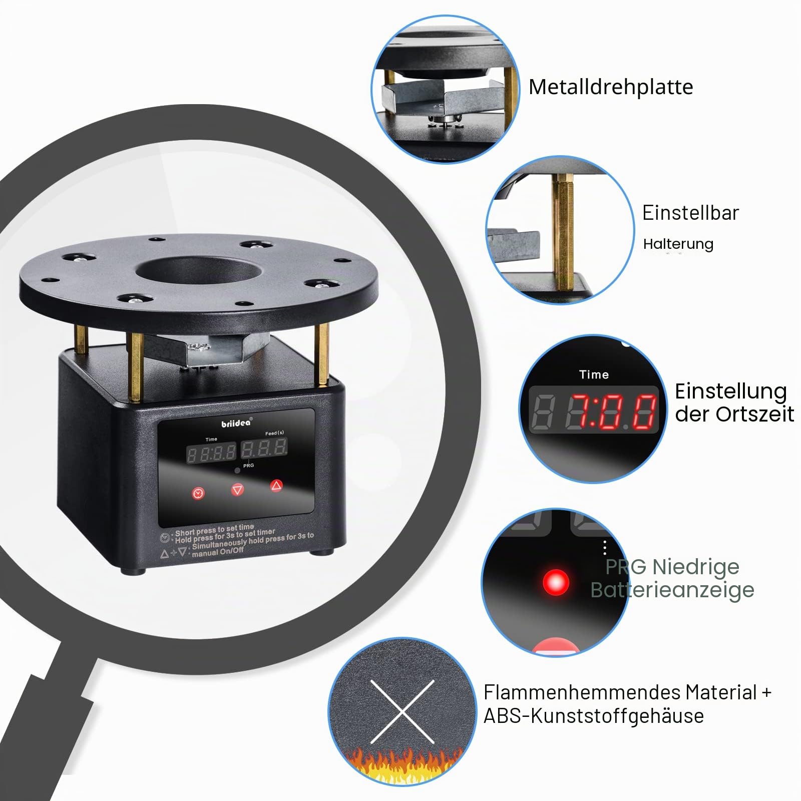 Briidea Deer Feeder Timer Kit mit programmierbarem digitalem Timer, Metalldrehplatte, verstellbare Halterung, Schwarz