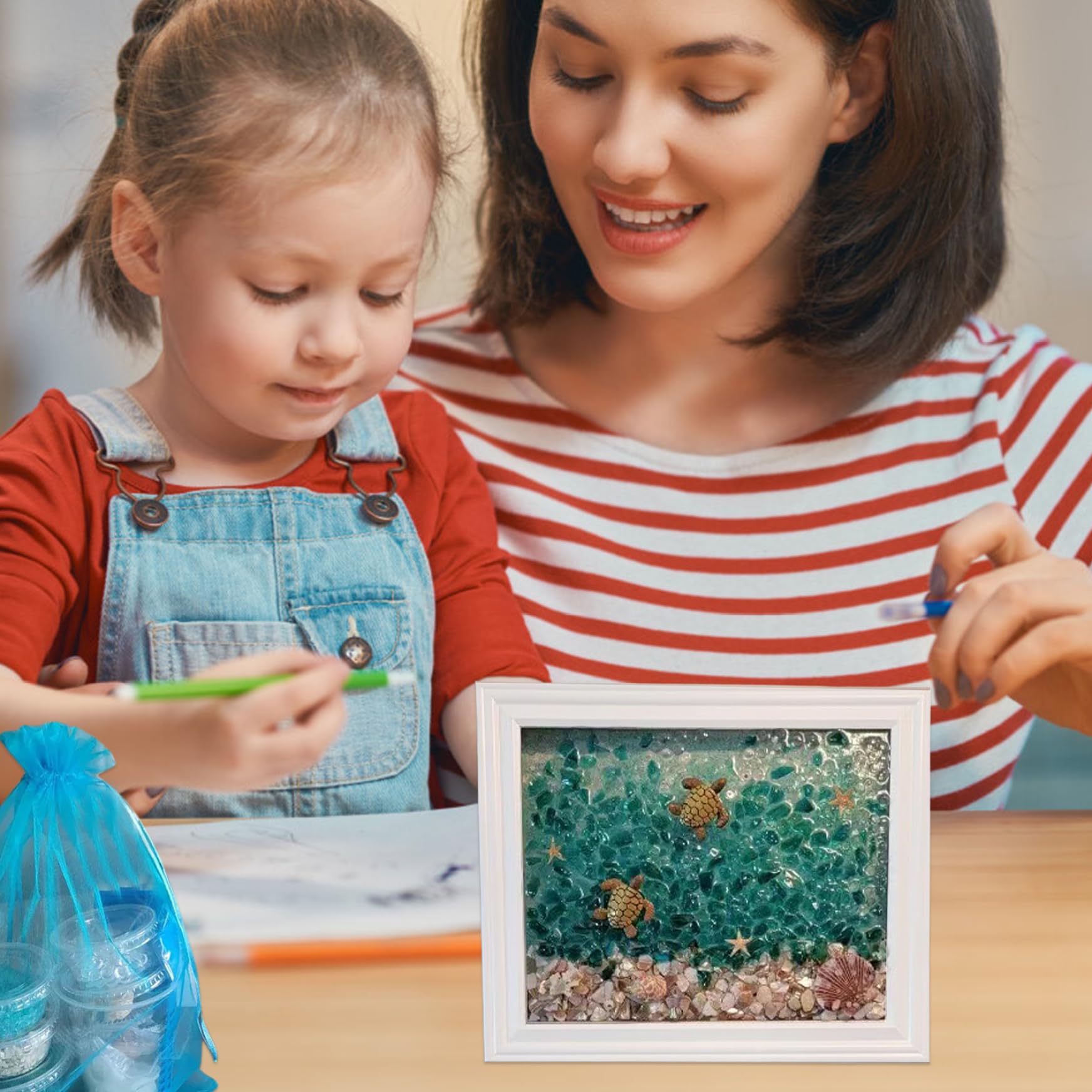 Mosaic Kit Sea Glass Art Kit With Resin, Beach Craft Set For