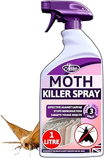 Aviro Moth Killer Spray (1 Litre) - Fast Acting Moth Repellent Killer For Carpet Moth Treatment. Professional Strength Moth Repellent For Wardrobes For Immediate Control Against Moths And Insects