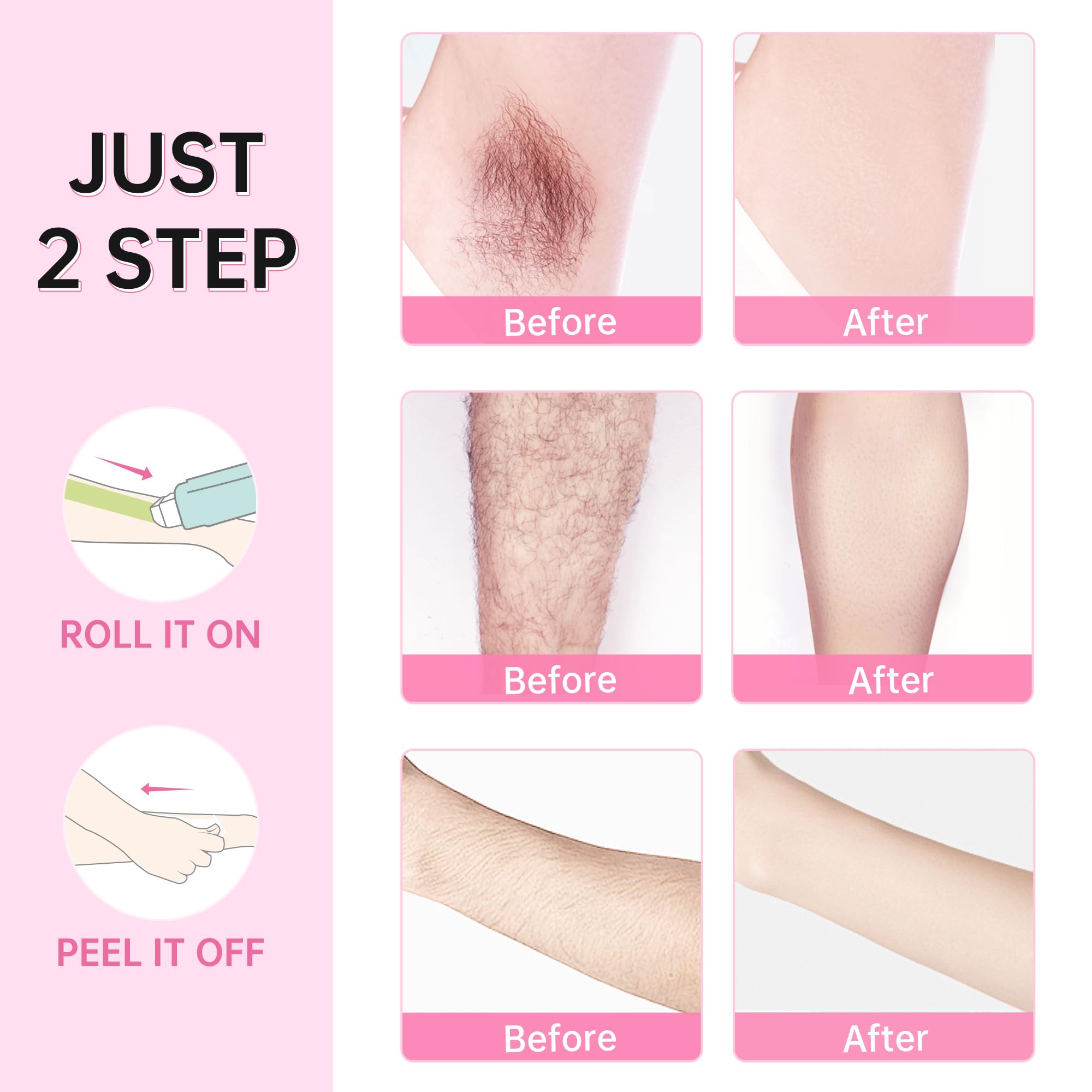 Beauty7 Elektrisches Warmwachsgerät Wachspatronen Set, 2 x Roll-on Wax Wachspatronen, Roll On Wax Roller, für die Haarentfernung im Achsel, Intim, Bein und Brustbereich mit 100 Vlies-Wachspapier