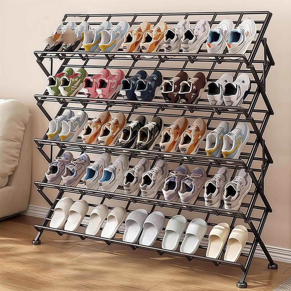 Étagère à chaussures pliable grande capacité en métal élégant
