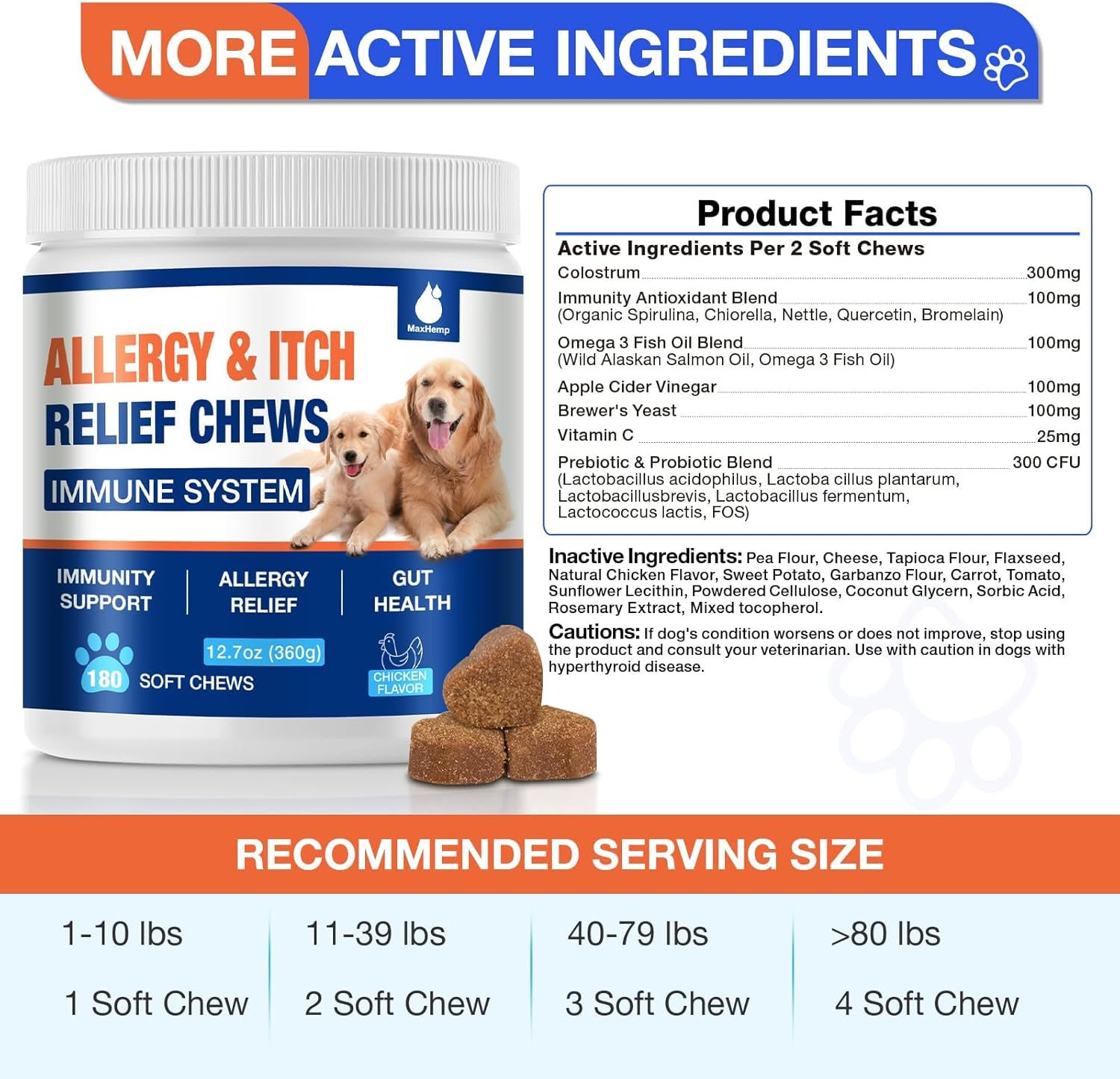 180 Chews Dog Allergy Chews, Itching Skin Relief, Natural Dog Allergy Relief Treatment for Paw Licking, Hot Spots, Anti-Itch, Dry Skin, Allergies & Immune Support Supplement