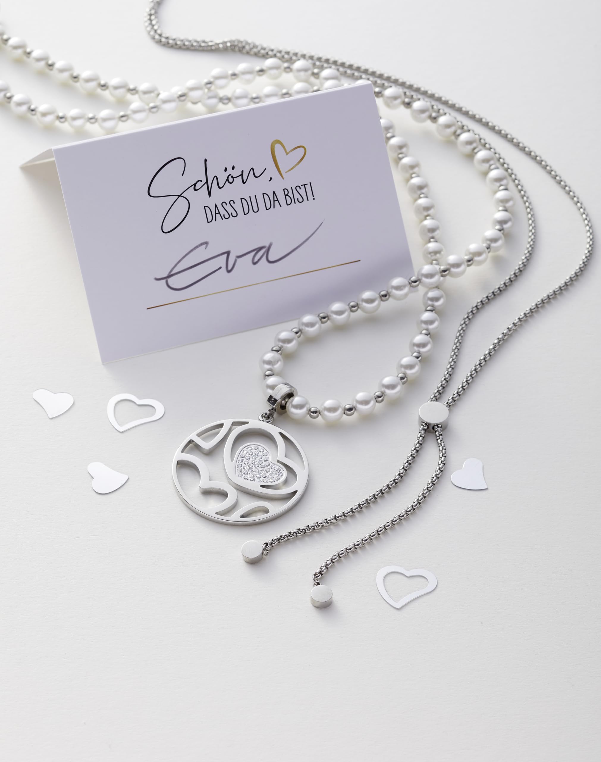 JEWELS BY LEONARDO DARLIN'S Damen-Halskette Signora, Edelstahl mit Imitationsperlen, CLIP & MIX System, Länge 600 mm, 016751