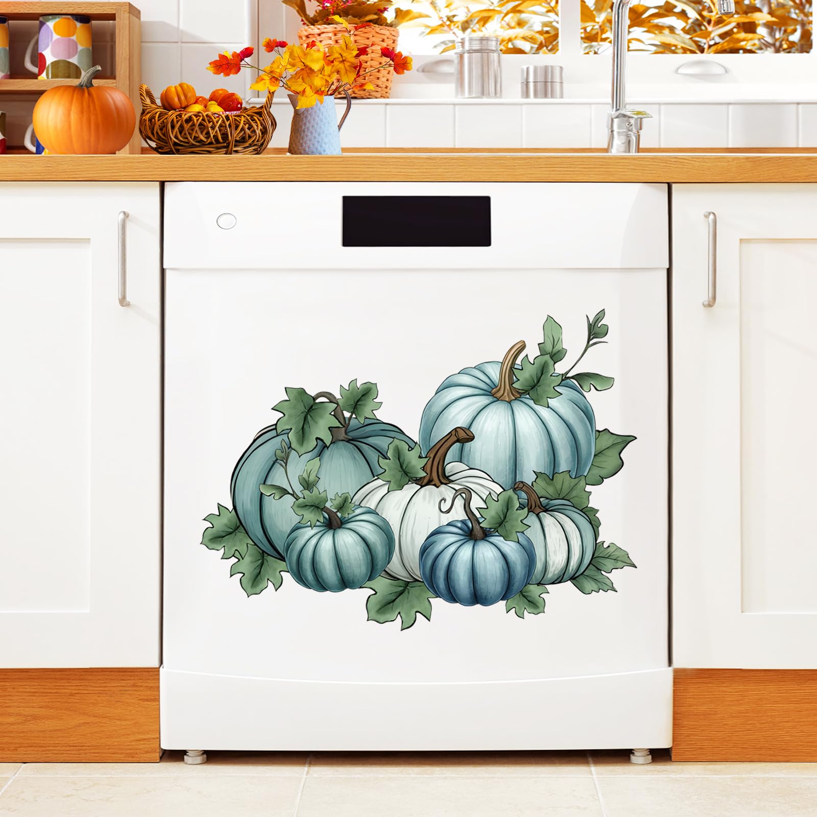 Fall Blue Pumpkin Dishwasher Magnet Cover Kitchen Dishwasher Magnetic Sheet Sticker Autumn Harvest Decorative Refrigerator Magnet for Home Appliance