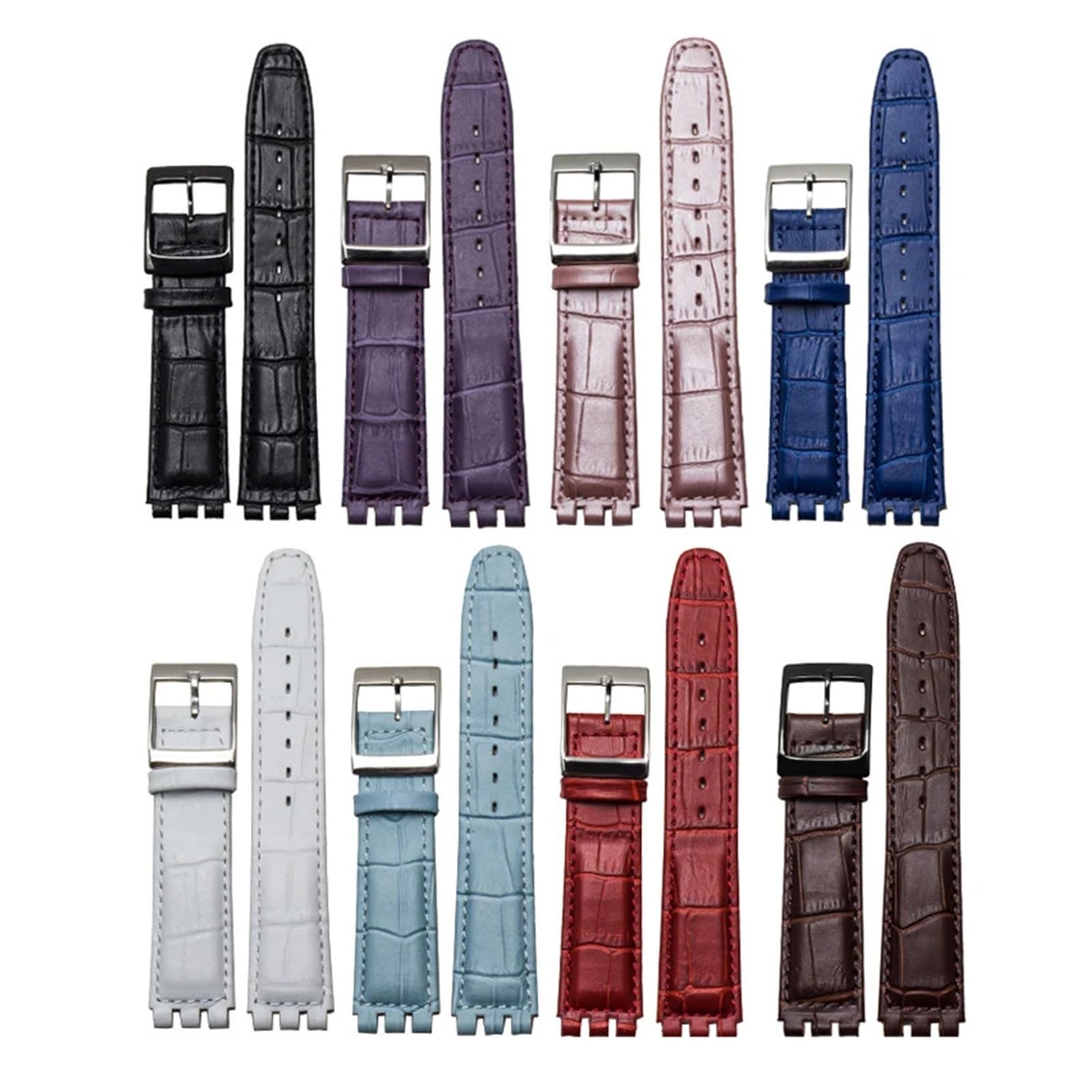 Oryginalna Skórzana Bransoletka Kompatybilna Z Paskiem Do Zegarka Swatch 17 Mm 19 Mm W Kolorze Niebieskim, Czerwonym I Czarnym