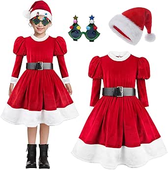 Kids Santa Costume 9-Piece Set - Velvet Santa Suit With Accessories For Boys