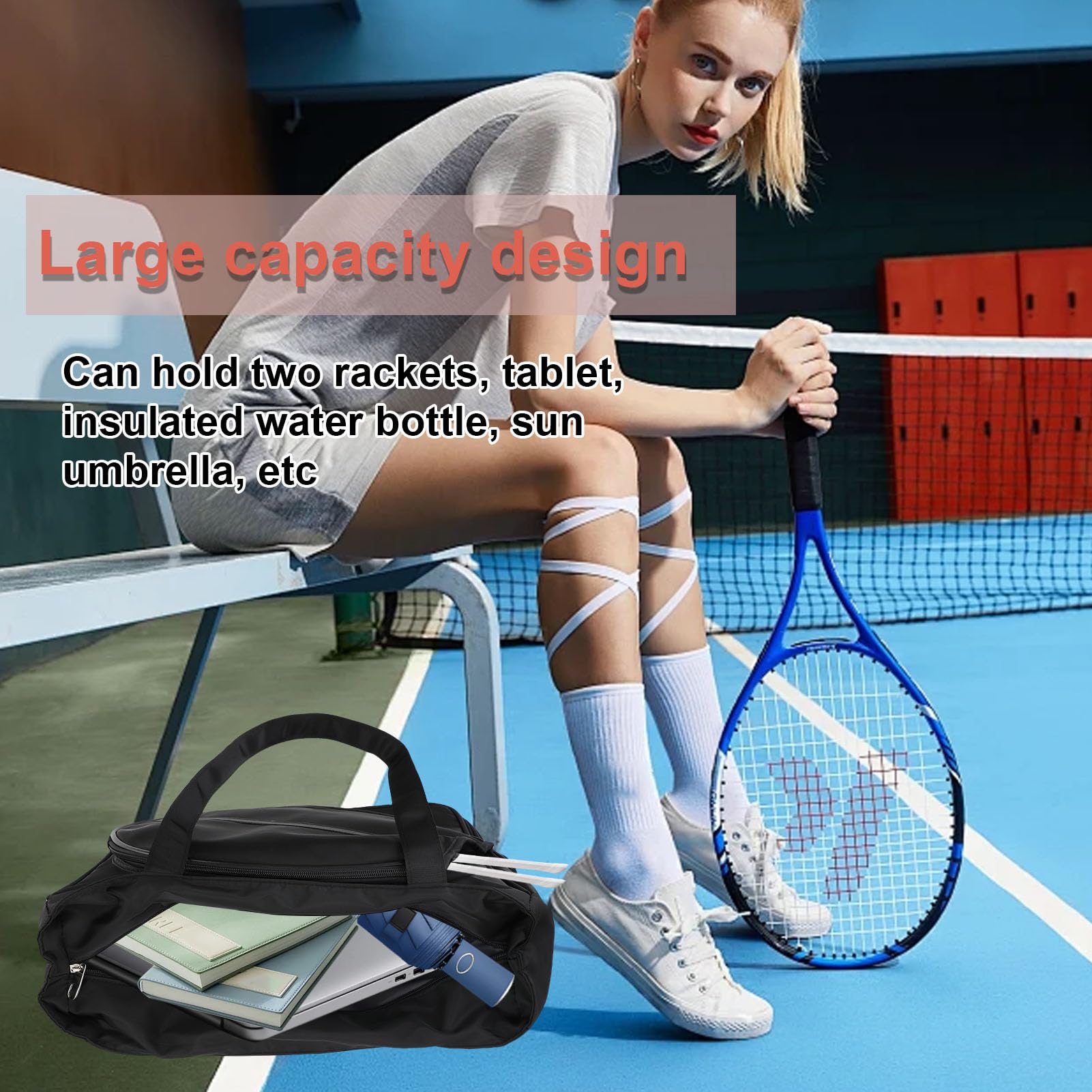 SUNGOOYUE Borsa da Tennis per Uomo Donna, Borsa a Tracolla Sportiva Sportiva a Tracolla per Racchetta da Tennis con Nylon di Grande capacità, per Palestra, Viaggi, Escursionismo,
