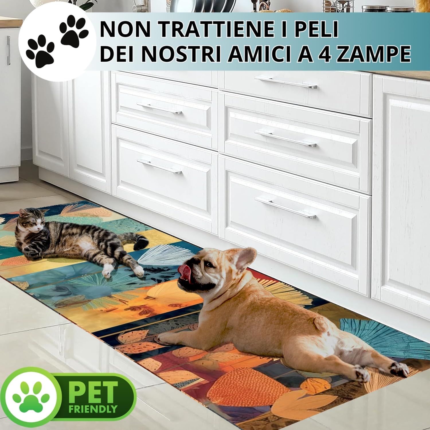 parpyon® Tappeto cucina Antiscivolo Lavabile Alby Nuova passatoia al metro ANTIMACCHIA e ANTISFILO tappeti cucina, bagno salotto moderno runner Italia