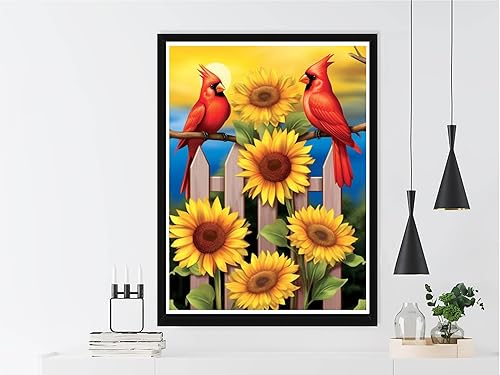 Miniatura 3 de VAIIEYO Kits de pintura de diamantes 5D para adultos, girasol, pájaro de arte de diamantes, pintura por números, lienzo redondo de diamantes de