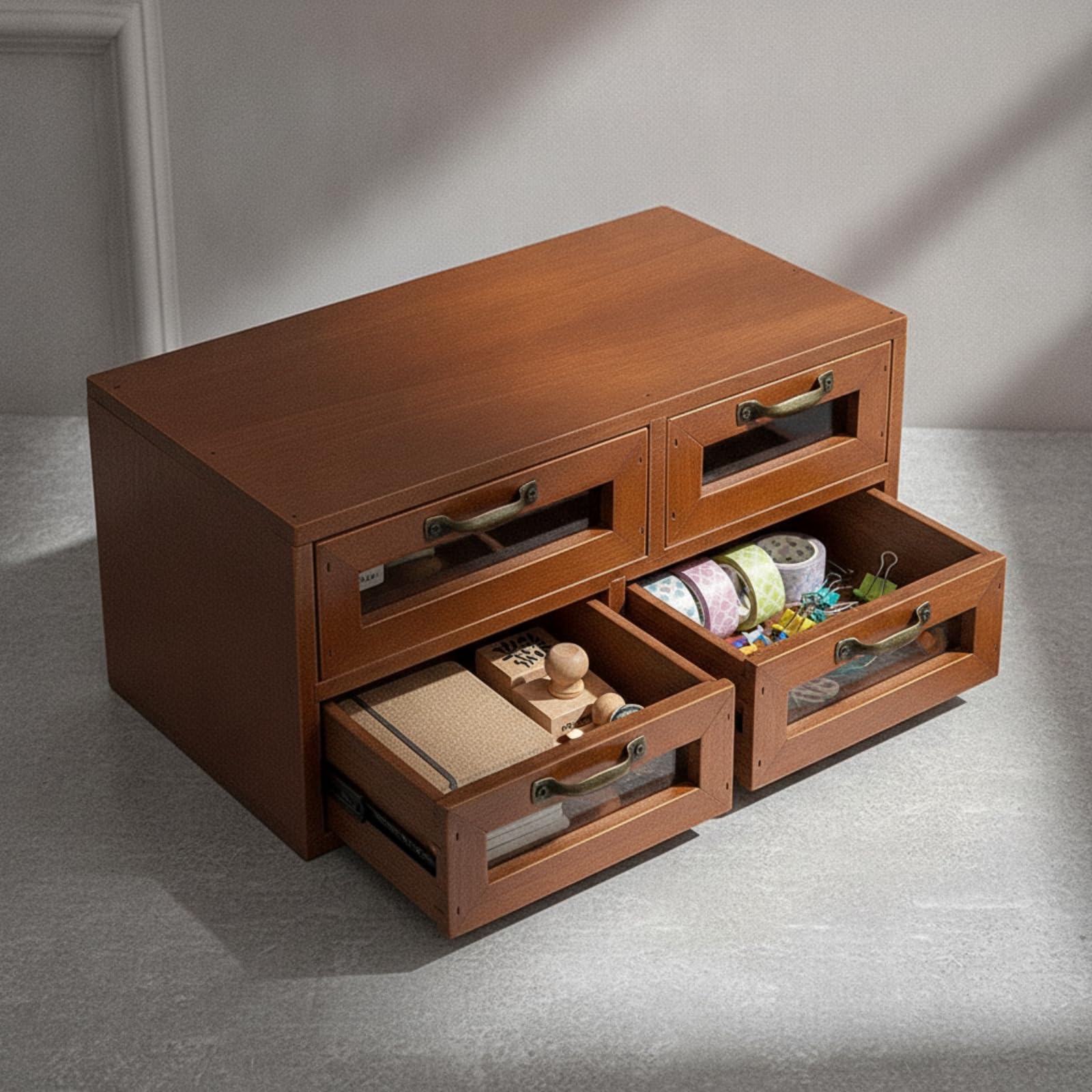 Contenitore Tavolo in Legno con Cassetti Scorrevoli Rack Scrivania Organizer Portaoggetti per Artigianato