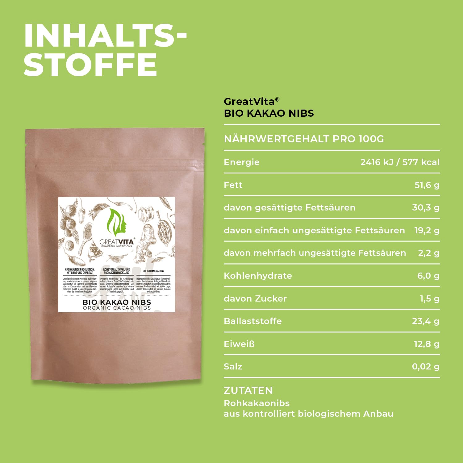 GreatVita Bio Kakaonibs 2.4 kg | Rohkost Kakao Nibs ideal als Topping, Naturprodukt ohne Zusätze aus Peru